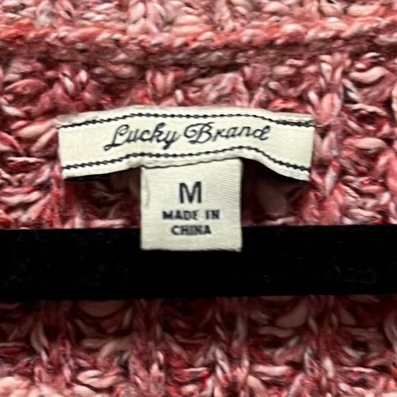 Lucky Brand Rose Pink Cotton Cable Knit Braided Sides Sweater Size Medium - Picture 4 of 8